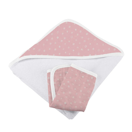 Hooded Towel & Washcloth Set | Bamboo Muslin - Pink Pearl Polka Dot Newcastle Classics