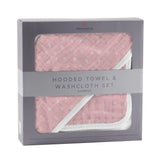 Hooded Towel & Washcloth Set | Bamboo Muslin - Pink Pearl Polka Dot Newcastle Classics