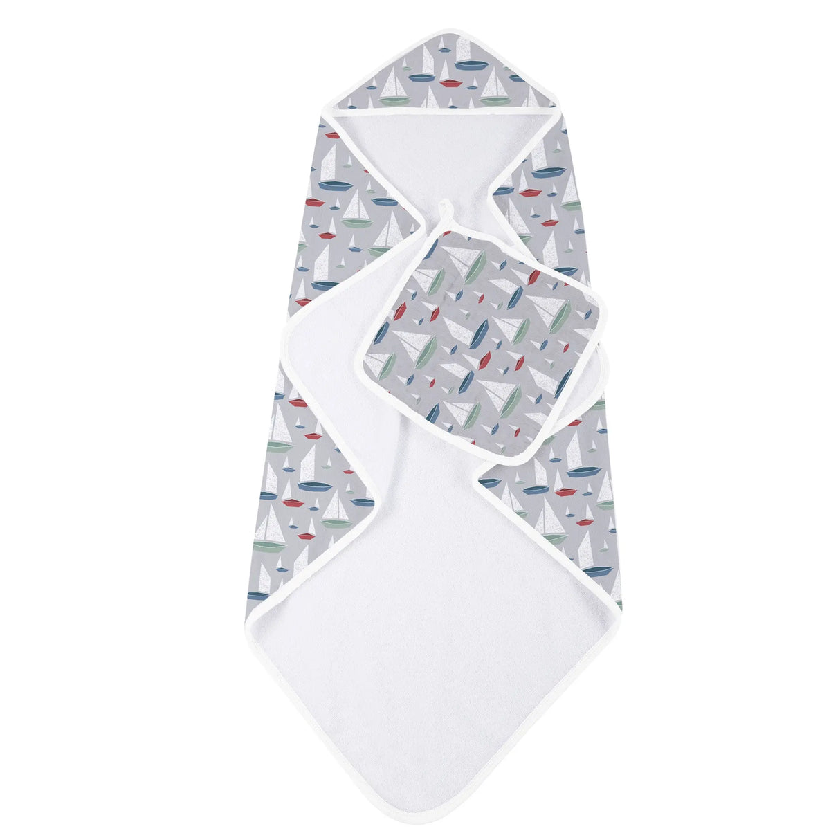 Hooded Towel & Washcloth Set | Bamboo Muslin - Sailboats Newcastle Classics