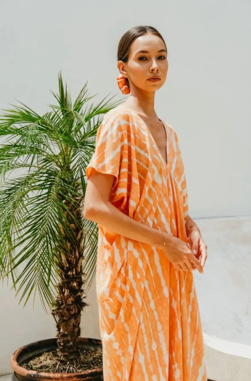 Kaftan, Coral Batik Handmade in Bali, Women's Dress, Sumiye Co