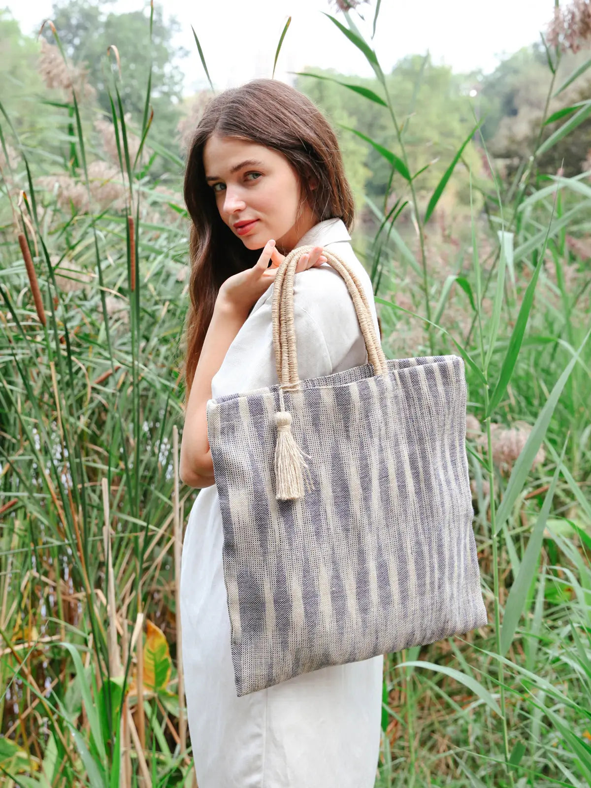 Nadi Jute Tote Bag - Blue | Artisan Handmade KORISSA