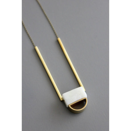 Pendant Chain Necklace | Small White Agate + Brass David Aubrey Jewelry