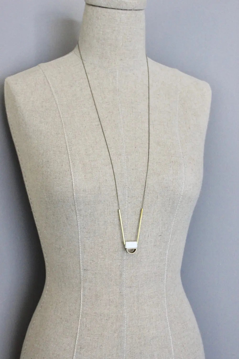 Pendant Chain Necklace | Small White Agate + Brass David Aubrey Jewelry