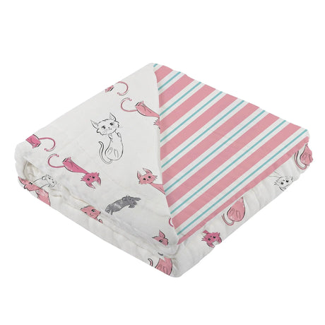 Playful Kitty and Candy Stripe Bamboo Muslin Newcastle Blanket Newcastle Classics