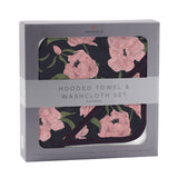 Hooded Towel & Washcloth Set | Bamboo Muslin - Peonies Hooded -2