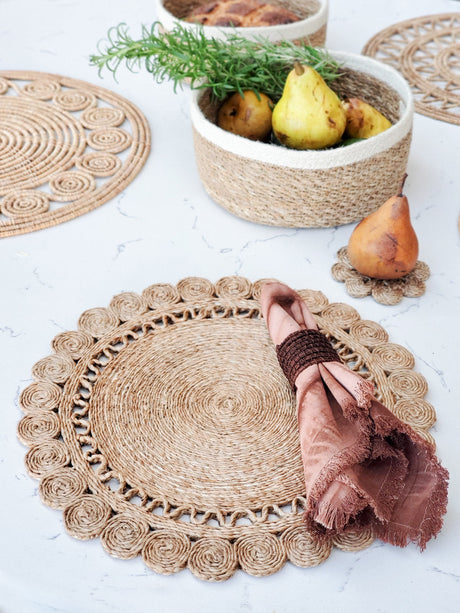 14" Placemat (Set of 2) | Jute Flower -1