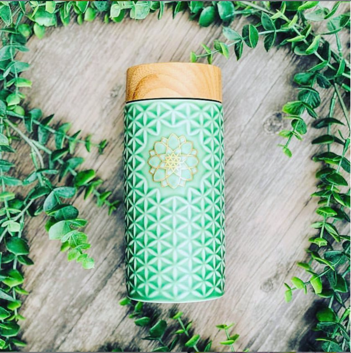 Ceramic Travel Mug | Flower of Life - Hand Painted Gold (14 oz)-4