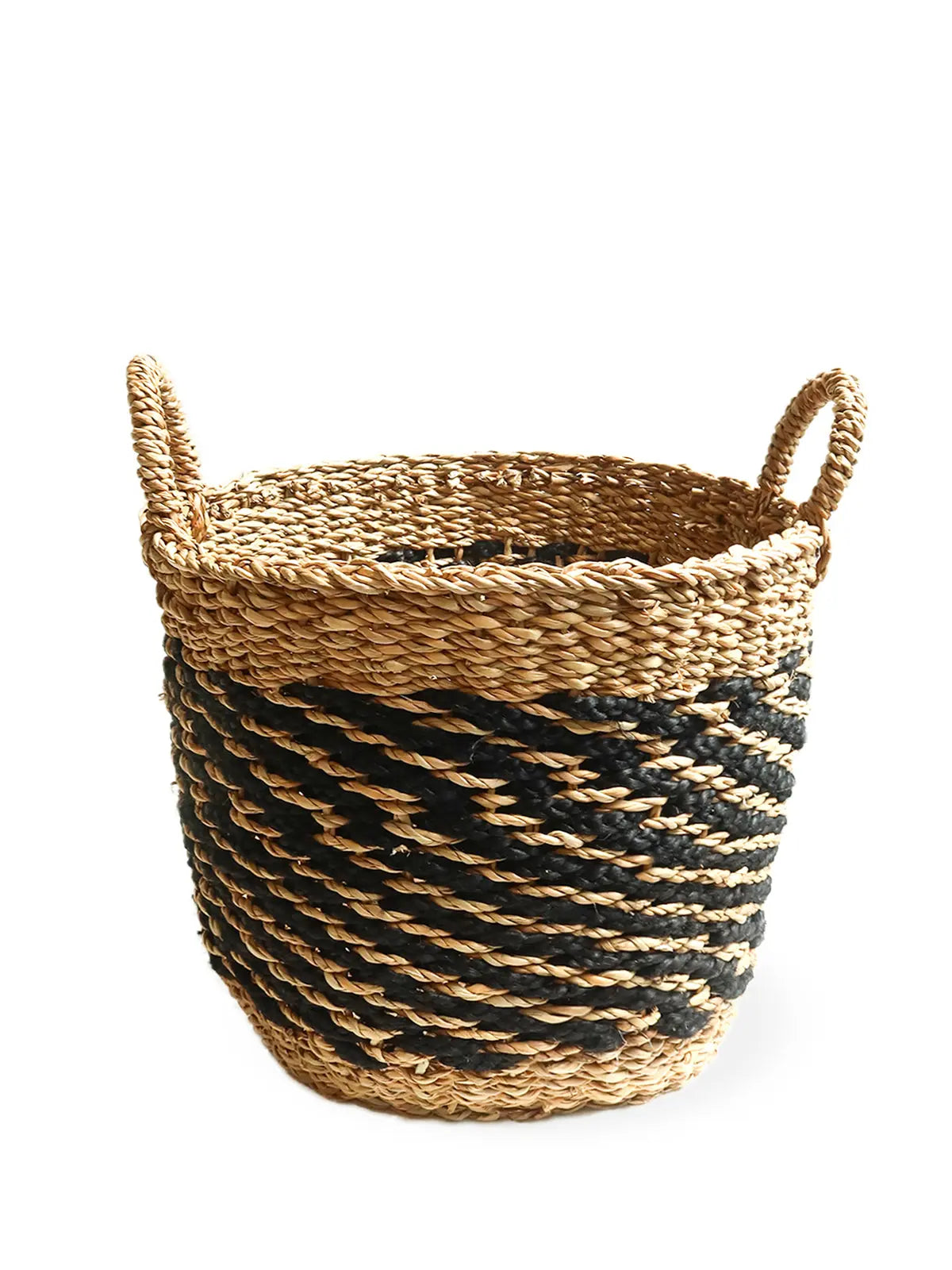 Handwoven Mesh Basket Seagrass Jute Natural Black 3 Sizes