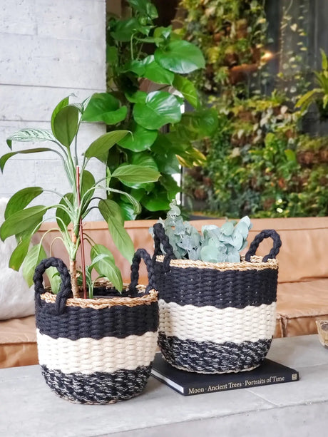 Ula Stripe Basket - Black KORISSA