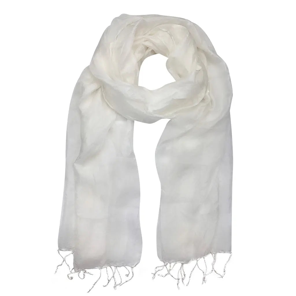 White Khmer Silk Scarf | Ethical Style SLATE + SALT