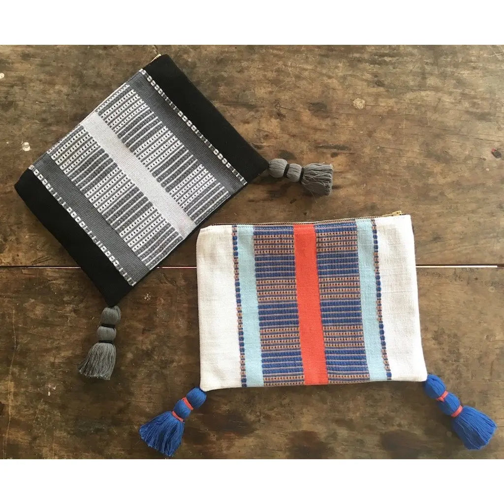 White Striped Backstrap Clutch Mayan Artisans