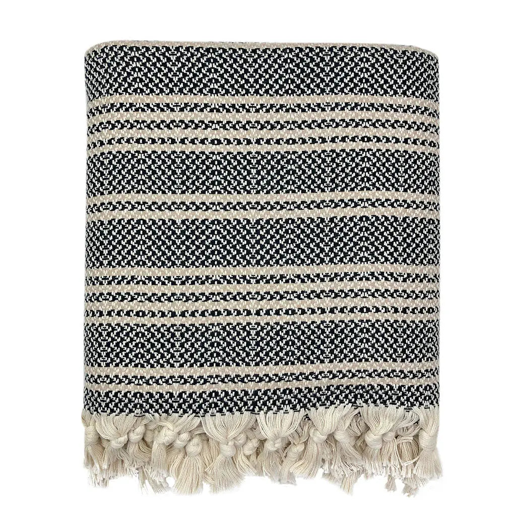 Woven Stripe Turkish Throw | 100% Natural Fibers SLATE + SALT