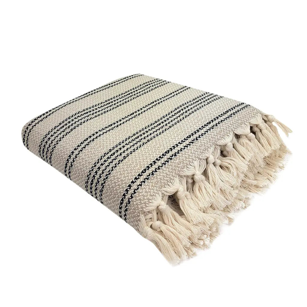 Woven Stripe Turkish Throw | 100% Natural Fibers SLATE + SALT