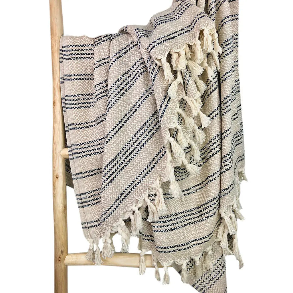 Woven Stripe Turkish Throw | 100% Natural Fibers SLATE + SALT