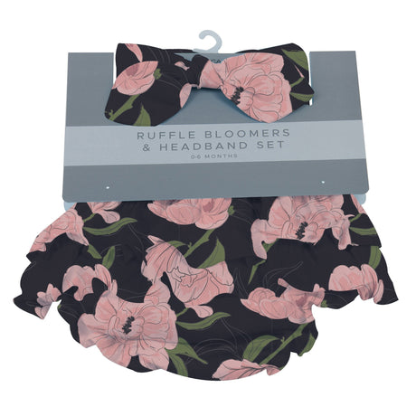 Baby Ruffle Bloomers & Headband Set | Peonies -0