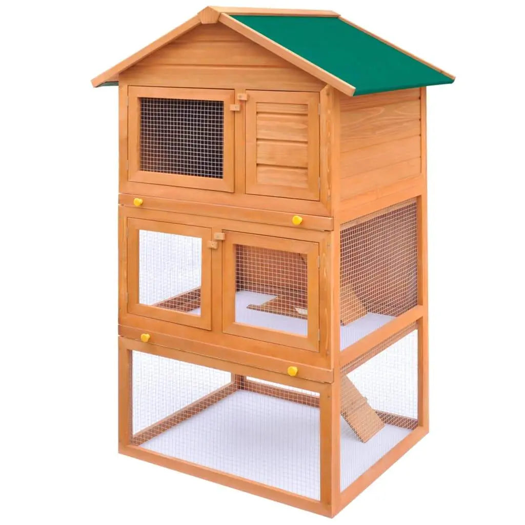 vidaXL Outdoor Rabbit Hutch Small Animal House Pet Cage 3 Layers Wood vidaXL